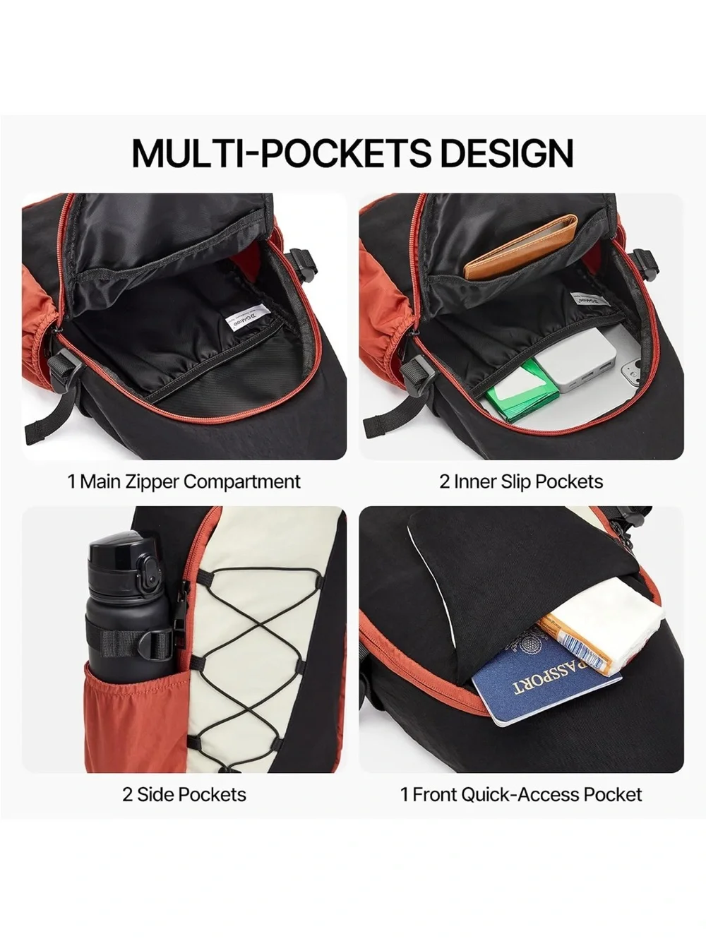 G4free Men’s Tri-Color Sling Backpack — Black, Cream & Rust